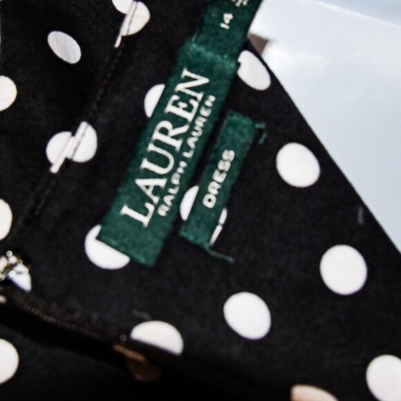 Lauren by Ralph Lauren Dress Black with White Polka Dots Size 14 - Picture 5 of 5